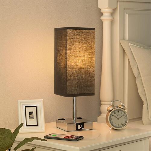 Cross-border European-style square fabric decorative small table lamp with dual charging function, suitable for dormitories, bedrooms, study, reading, eye protection bedside lamp