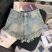 复古毛边高腰牛仔短裤女夏季薄款阔腿显瘦小个子a字辣妹超短热裤