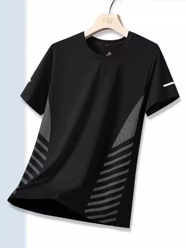 Nuevos productos de verano de calidad para hombres, camisetas de hielo frescas de cuello redondo sueltas, camisas de secado rápido para correr, mangas cortas