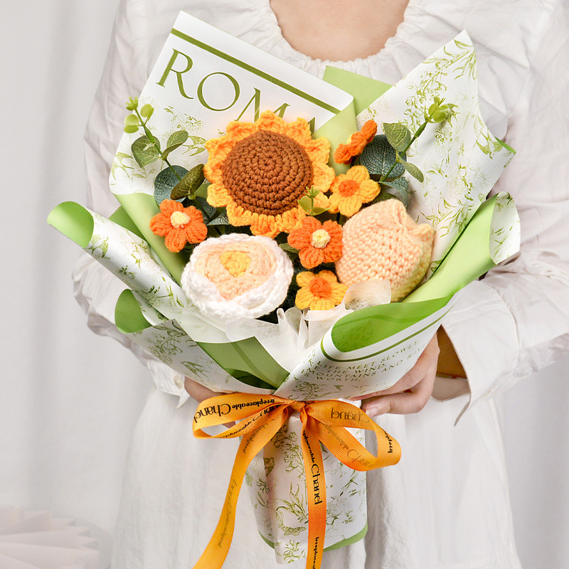 Comercio exterior transfronterizo amazonas ramo de flores de punto rosas girasoles flores de lana imitación decoración de vacaciones puestos