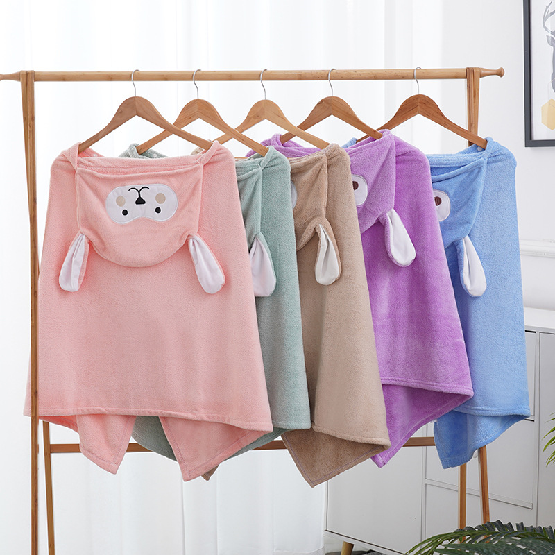 Children's bath towel hooded cape robe for babies with hats cartoon baby coral fleece children's bath towel wearable