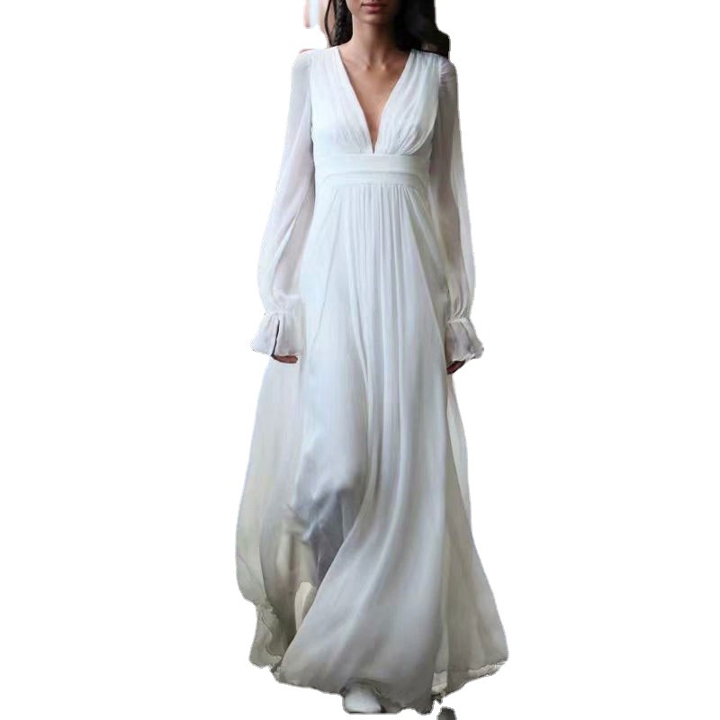 El Comercio exterior europeo y americano Amazon AliExpress deseo nuevo elegante gasa manga larga vestido de novia ligero cuello en V