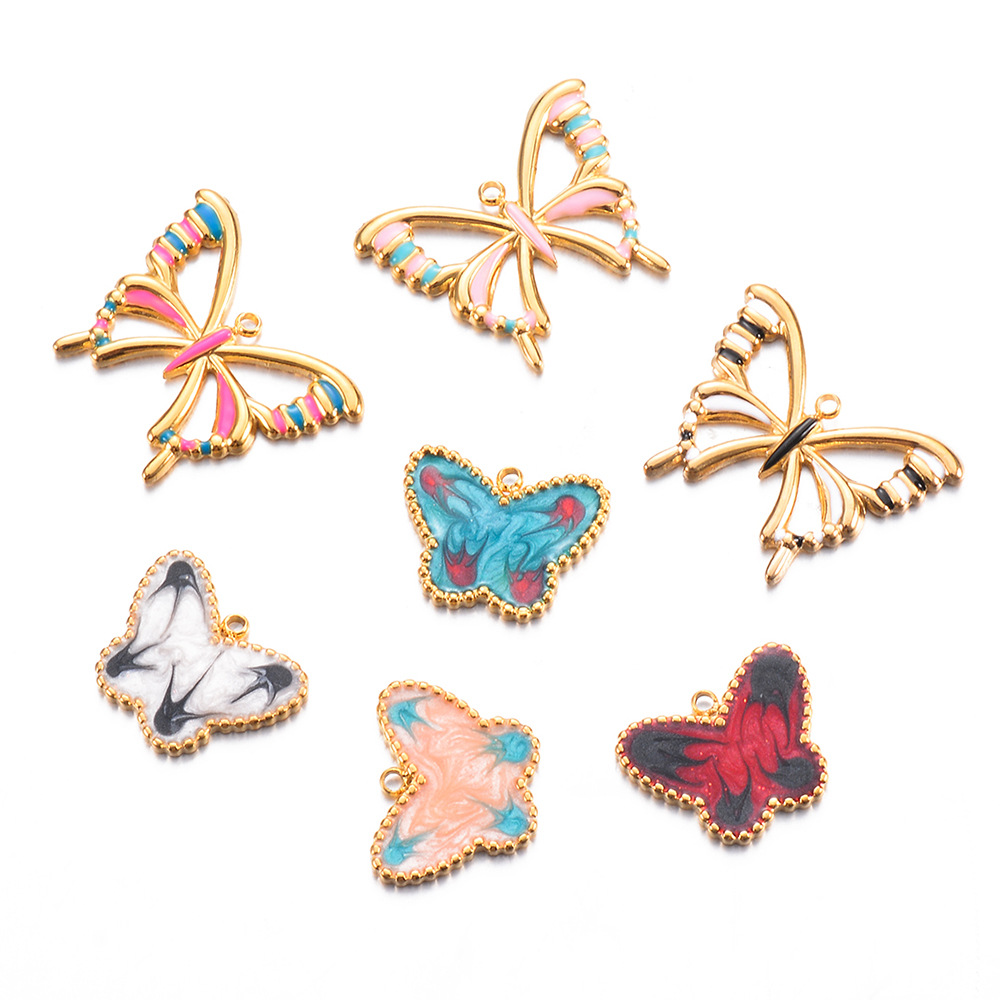 Un Pack De 3 Style Simple Papillon Acier Inoxydable Émail Pendentif Bijoux Accessoires display picture 3