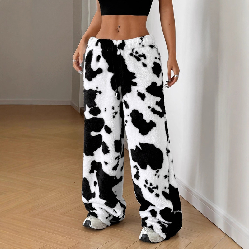 2025 European and American Women's Autumn and Winter Fashion Hot-Selling Cow Print Pattern Loose Plush Thickened Long Pants 2025 European and American Women's Autumn and Winter Fashion Hot-Selling Cow Print Pattern Loose Plush Thickened Long Pants