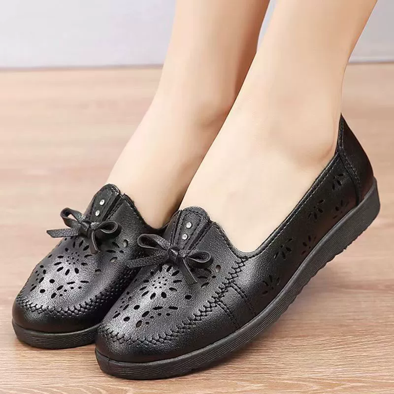 Мягкая кожа Мягкая подошва обувь мамы плоская подошва износостойкая водонепроницаемая обувь с бантом
