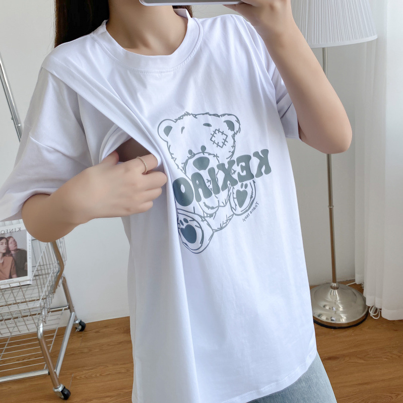 모유 수유 의류 여름 외부 착용 여름 반팔 티셔츠 모유 수유 의류 여성의 느슨한 슬리밍 탑