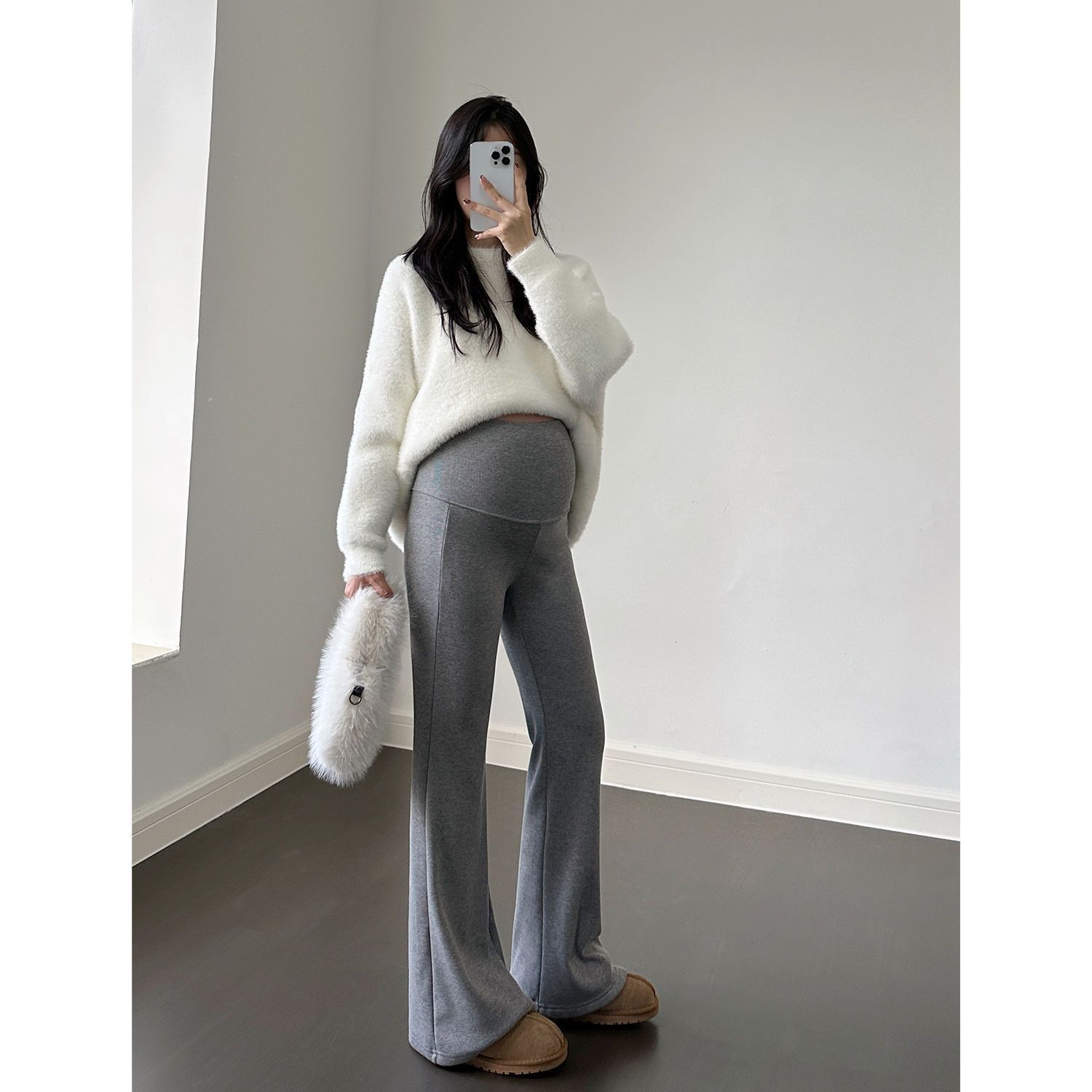 孕妇裤子秋冬新款两穿无托腹带微喇裤外穿垂感打底加绒休闲裤春秋