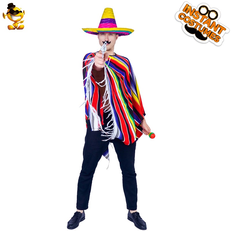 De Halloween adulto de los hombres grandes de la etapa del traje del funcionamiento del traje de cosplay disfraz capa Mexicana