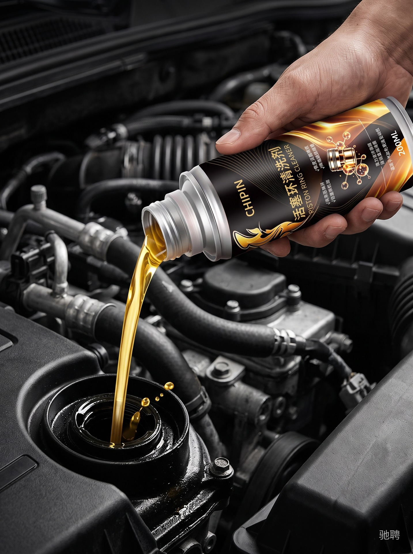 Car piston ring cleaner and release agent for dealing with oil burning, anti-wear protection, engine sludge removal, carbon buildup reduction, and noise reduction
