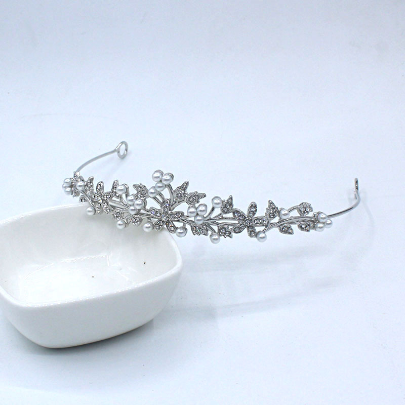 Bandeau de mariée européen et américain en perles et strass, accessoire de coiffure princesse en alliage avec feuille, pour anniversaire et mariage._voghion.com
