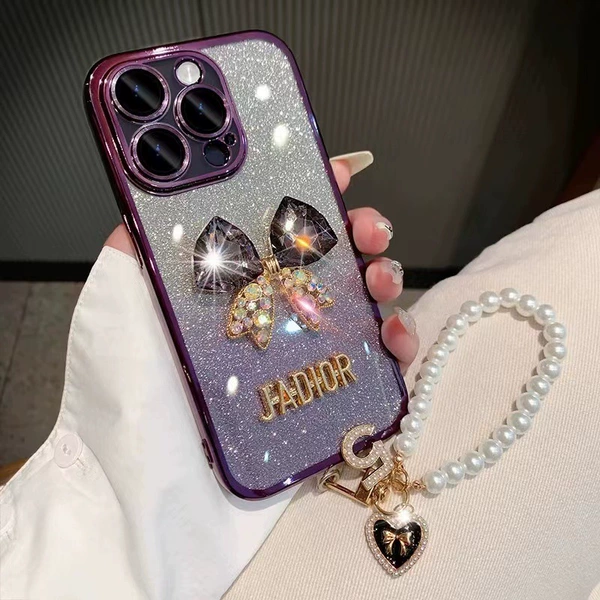 Electroplated glitter bow shell + bracelet (purple)