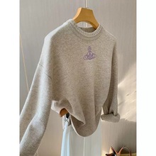 外贸单出口尾货高端品牌剪标女装捡漏毛衣刺绣开叉套头针织衫上衣