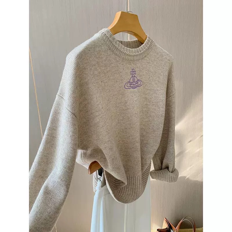 外贸单出口尾货高端品牌剪标女装捡漏毛衣刺绣开叉套头针织衫上衣