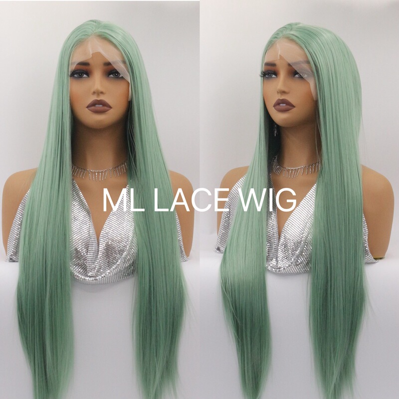 Europe and the United States cross-border new 13*4 front lace light green ladies long freely sewn chemical fiber wig headgear Europe and the United States cross-border new 13*4 front lace light green ladies long freely sewn chemical fiber wig headgear