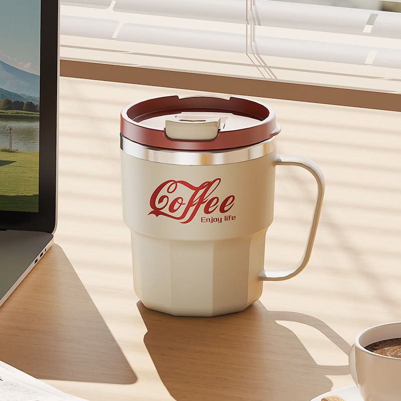 Taza transfronteriza de acero inoxidable 304 para hombres y mujeres, taza de oficina con tapa, taza de café, modelo popular de TEMU, disponible con etiqueta.