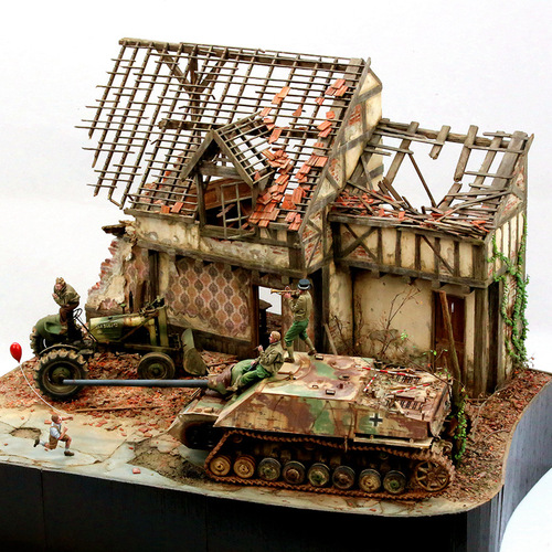 Scene Model Kit DIY Handmade Materials Battle-Damaged European Brick House Building Model Sand Table 1:35