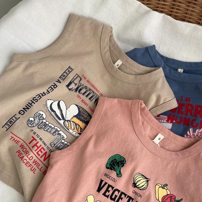 2026 verano niñas y niños sin mangas de algodón impresión activa camiseta de algodón suave suelta chaleco de bebé camiseta de base de moda t