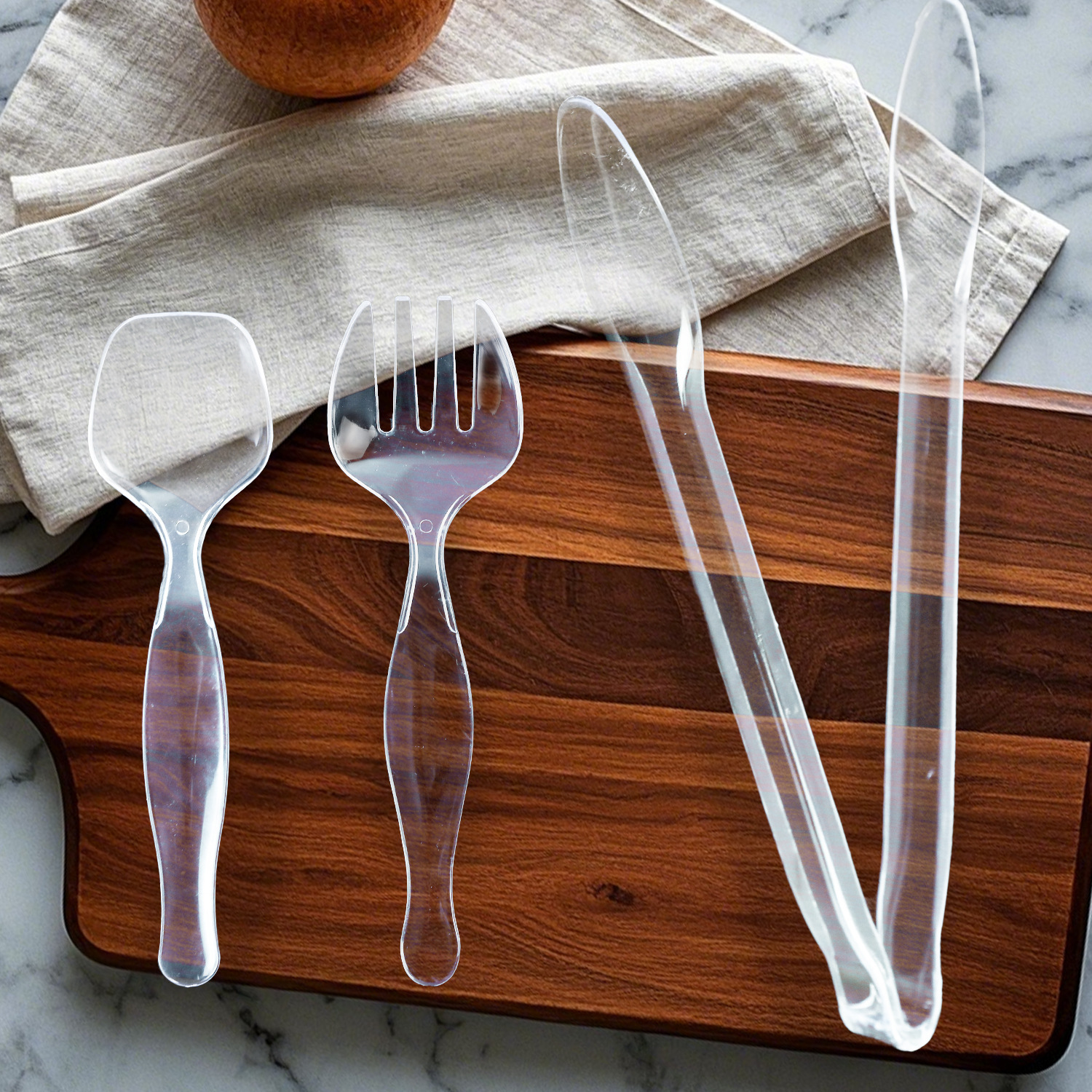 Tenedor de plástico transparente desechable grande endurecido PS set de cubiertos de banquete servicio público clips de cuchara