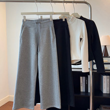 升级版加绒阔腿裤2025秋冬季灰色显瘦显高休闲大码直筒长裤女