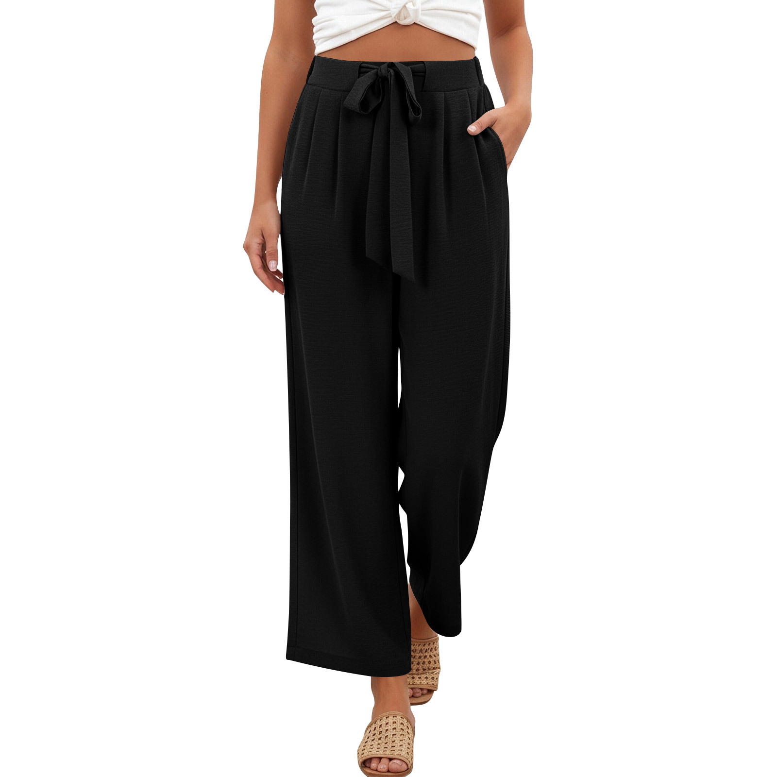 2026 primavera y verano Europa y América transfronterizos Amazon nueve pantalones de color sólido nuevo cinturón de damas pantalones casuales de piernas anchas image 6