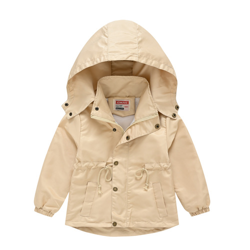 Children's coat Korean style children's clothing solid color waist windbreaker for boys and girls, medium and large children's autumn jacket with detachable hood