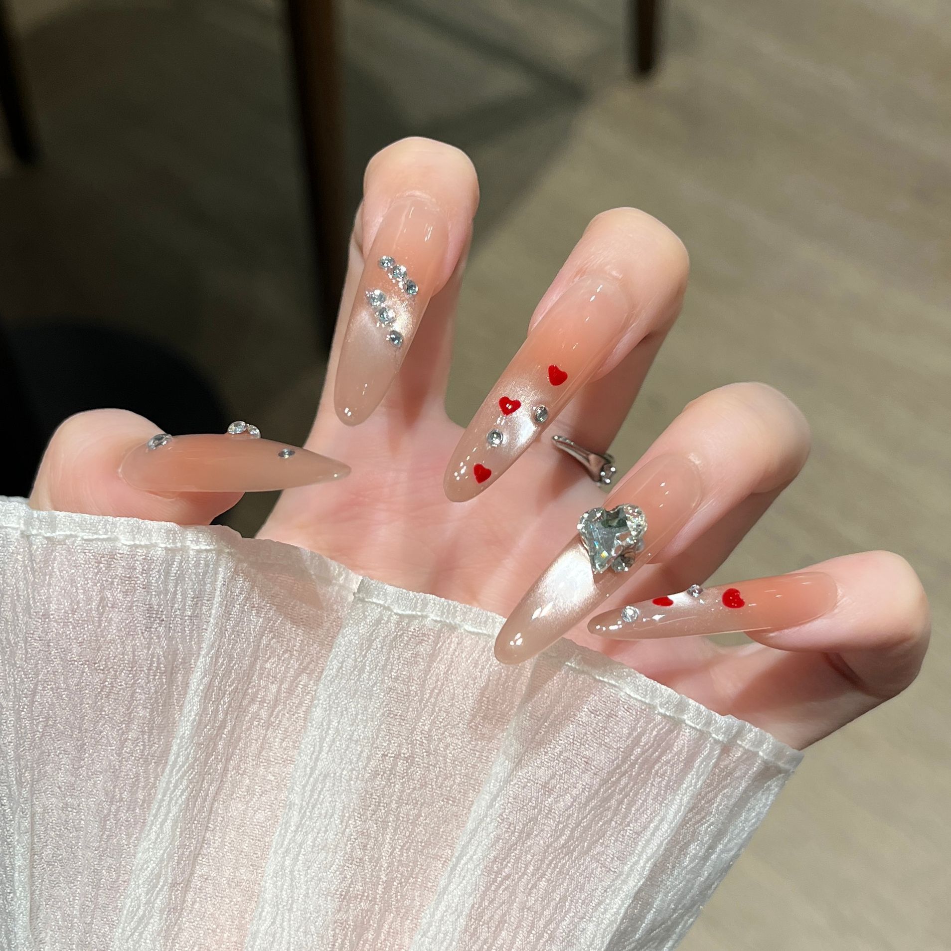 Uñas postizas de ojo de gato transfronterizas, piezas de uñas hechas a mano, uñas postizas, arte de uñas portátil, estilo largo de alta gama.