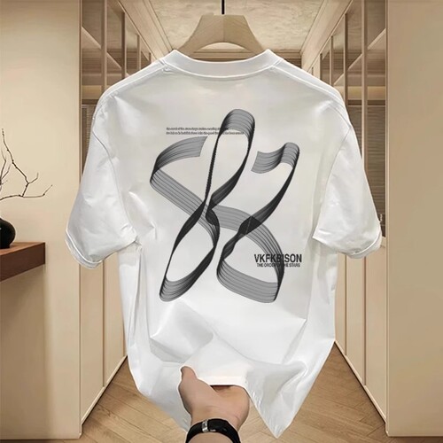Summer Men's Pure Cotton Five-Button Sleeve Men's Loose White Trendy Half Sleeve Hong Kong Style Mid-Sleeve T-Shirt Short Sleeve T-Shirt