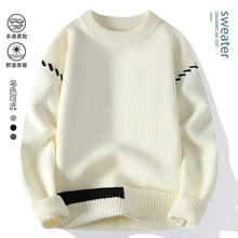 跨境外贸速卖通亚马逊男2025冬青少年时尚线条装饰个性毛衣针织衫