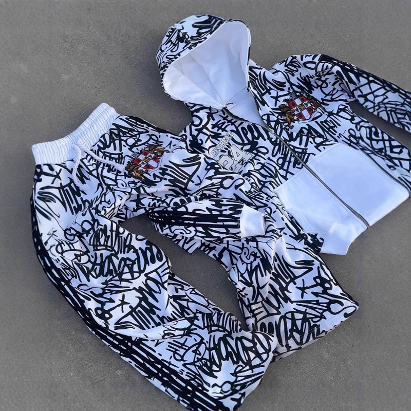 2025 Trend European and American Style Hooded Sweatshirt - No. 24 Art Badge 3D Digital Printing Street Cool Hoodie