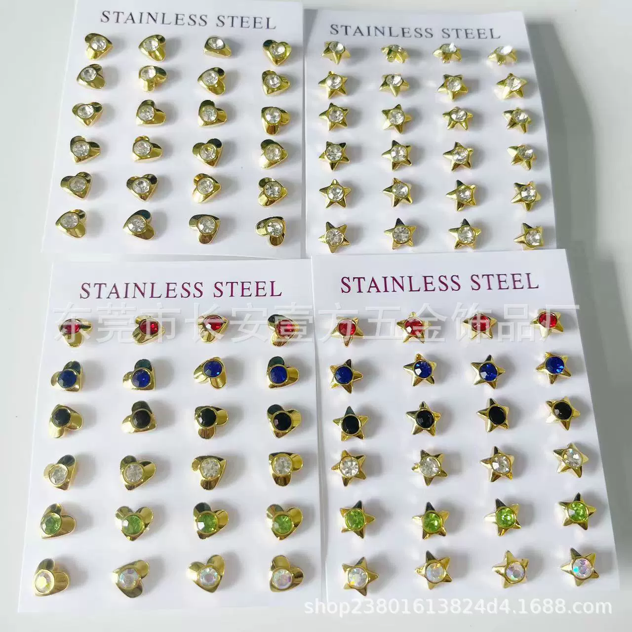 欧美风新款简约时尚不锈钢几何耳钉百搭精致水钻彩色心形耳钉厂家