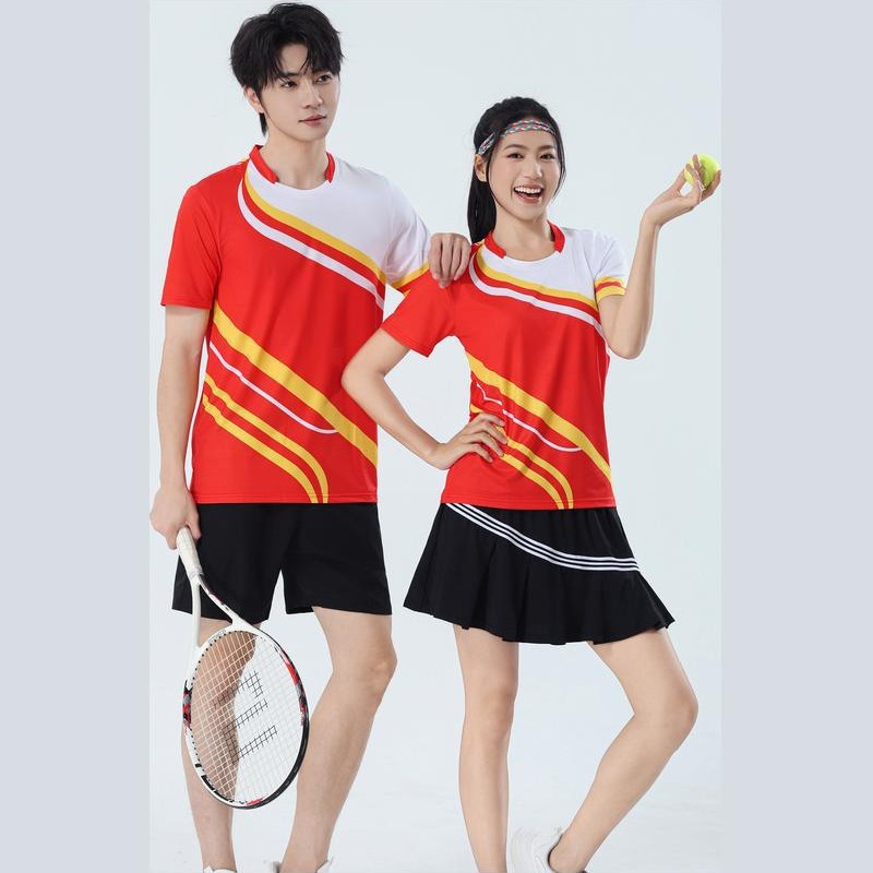 poliamonio rápido secado transpirable bádminton hombre niñas adultos el mismo cuello en V entrenamiento deportivo superior impresión personalizada