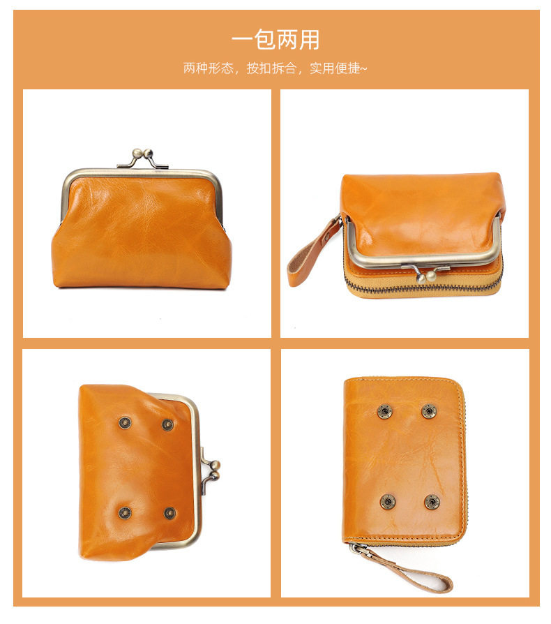 Ví nữ da bò thật cổ điển dạng gấp đựng tiền xu thẻ 11×6×8 cm — Màu đen, Đỏ hoa hồng chi tiết 14