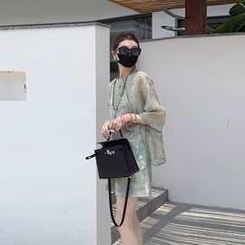 欧洲站2023新中式国风女装唐装绿色上衣气质奢华两件套装轻奢