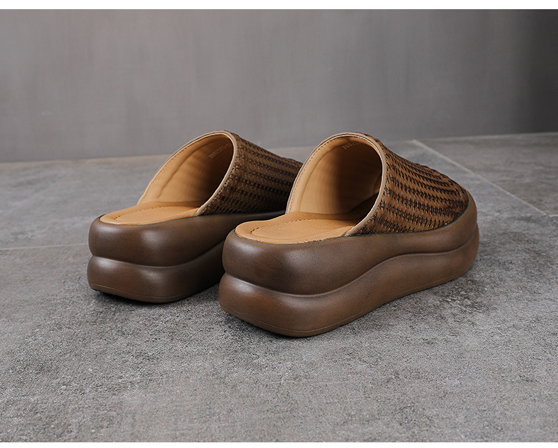 Dép sandal nữ quai chữ V đế dày da bò thật mềm chống trượt — màu nâu chi tiết 12