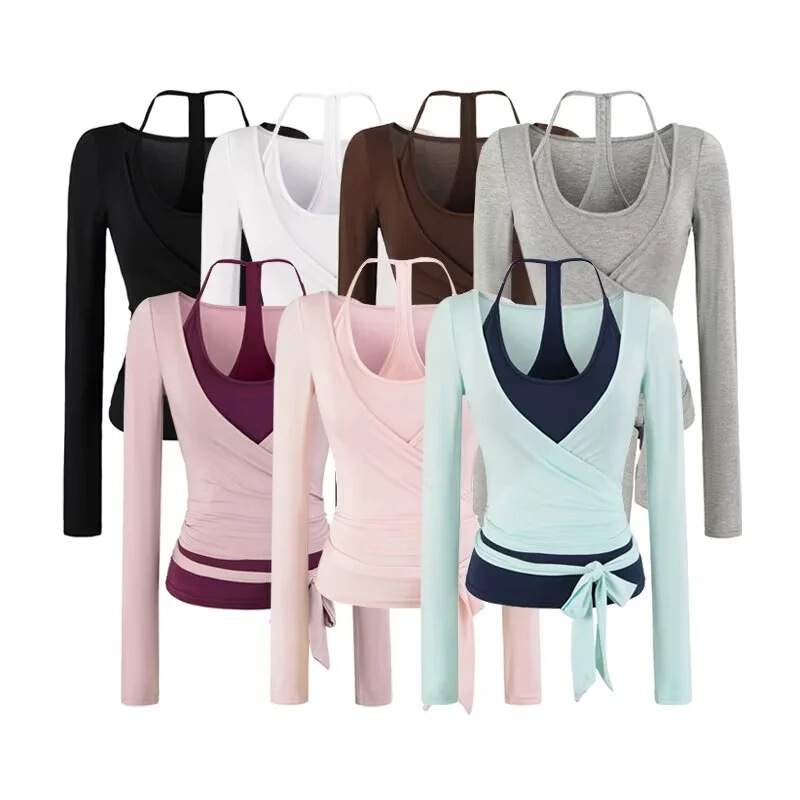 Ballet-Style U-Neck Halter Top with Chest Pads + Cross-Tie Yoga Cardigan Two-Piece Set for Women