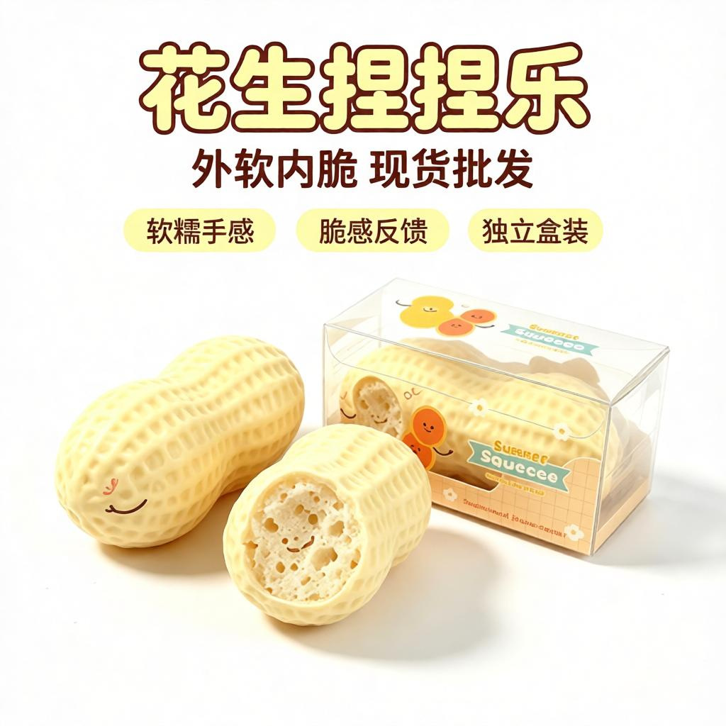Cross-border popular peanut-shaped building block squishy toy, soft on the outside and crunchy on the inside, innovative stress-relief toy, boxed small gift, available for wholesale