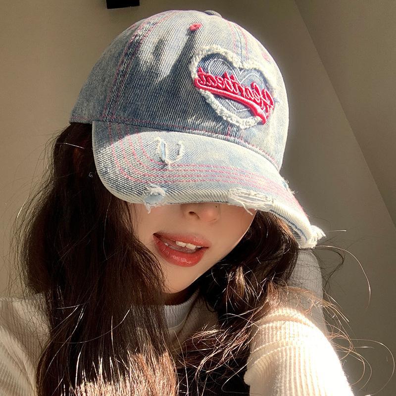 Amor lavado con agua gorra de béisbol de vaqueros mujer retro agujero viejo gorro ancho gorro gorra gor