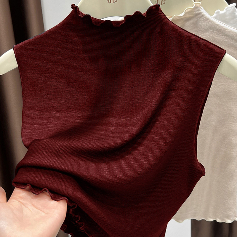 Ning Xinyi Slim-Fit Ruffled Half-High Collar Knitted Vest for Women, Versatile Fake Collar Short Top for Layering or Wearing Alone Ning Xinyi Slim-Fit Ruffled Half-High Collar Knitted Vest for Women, Versatile Fake Collar Short Top for Layering or Wearing Alone