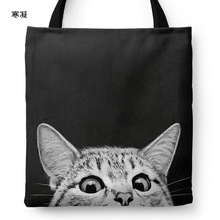 黑底花猫帆布包数码印花手提单肩购物袋自习包书包企业礼品袋