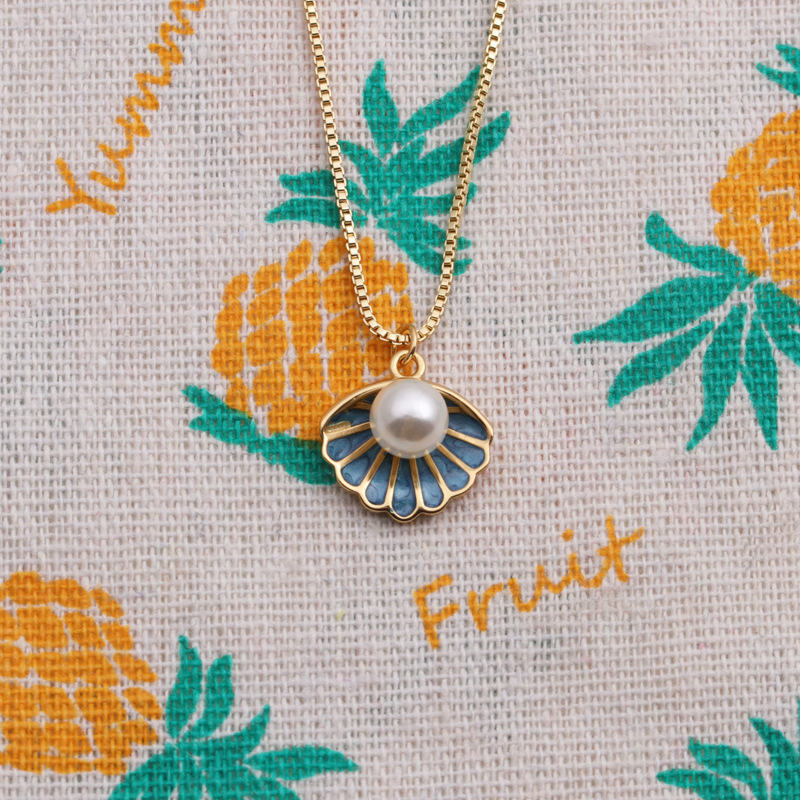 copper plated real gold pearl shell oil drop pendant necklace simple jewelry accessories