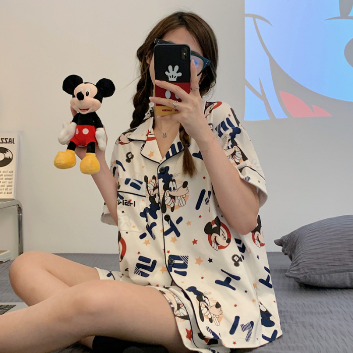 Celebridad en línea ins estilo Corea del Sur pijamas de dibujos animados verano de las mujeres Mickey pantalones cortos de manga corta de alto grado lindo traje homewear