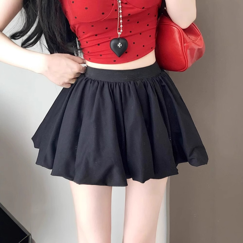 白色甜美减龄蓬蓬半身裙女装夏季高腰防走光裙裤花苞短裙a字裙子|undefined