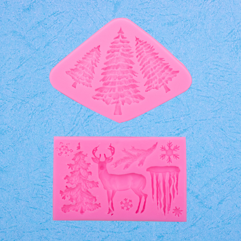 Navidad tema ELK copo de nieve carámbano árbol de Navidad modelado molde de silicona creativo hornear fondant cake Decoración