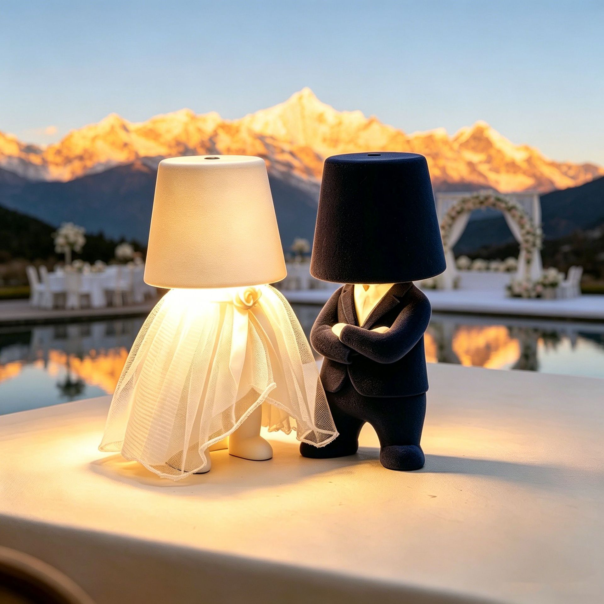 Cabecera de la cama con lámpara de consola de toque, tela de color, pequeño hombre de oro decoración dorada, estatuas de pensador, mesa LED image 36