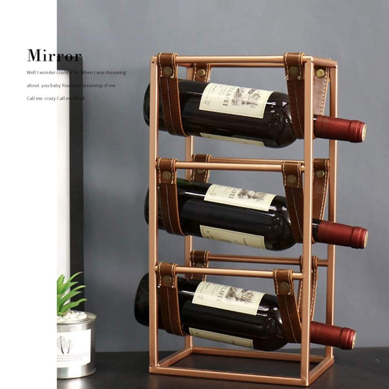 Hogar cocina drinkware hierro creativo estante del vino tira de cuero estante del vino del hogar estante de exhibición con la tira fabricante