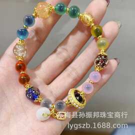 香灰琉璃手串夜光金箔十全十美糖心玛瑙黄财神心咒手链