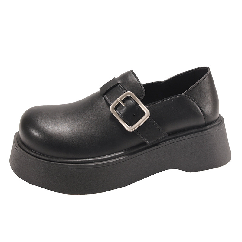 Zapatos de cuero pequeños estilo británico retro negro mate para mujer, nuevos modelos 2026 de primavera y otoño, zapatos Birkenstock versátiles de suela gruesa. image 6