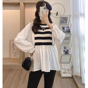 2025 Spring New Maternity Fashion Round Neck Long Sleeve Shirt Top Elegant Slim Korean Style plus size Doll Shirt