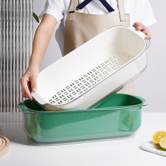 Household rectangular double-layered fruit and vegetable draining basket thickened double-eared washing basin kitchen vegetable and fruit draining basket