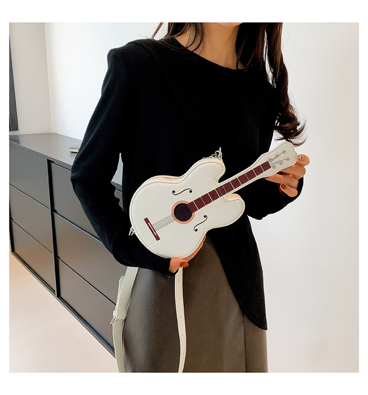 396g Weight Polyester Lining Material Zipper Closure Type Single Shoulder Strap Strap Type Shoulder Bag Bags Type Street, Shopping Occasion Pu Leather Material Guitar Pattern All Seasons Season Women's Gender Streetwear Style Oval Shape Small Size Women's Small Pu Leather Guitar Streetwear Oval Zipper Shoulder Bag 14